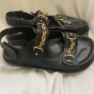 ASOS Design Black Chunky Sandals Gold Chain | Women’s US 9 | EU 40